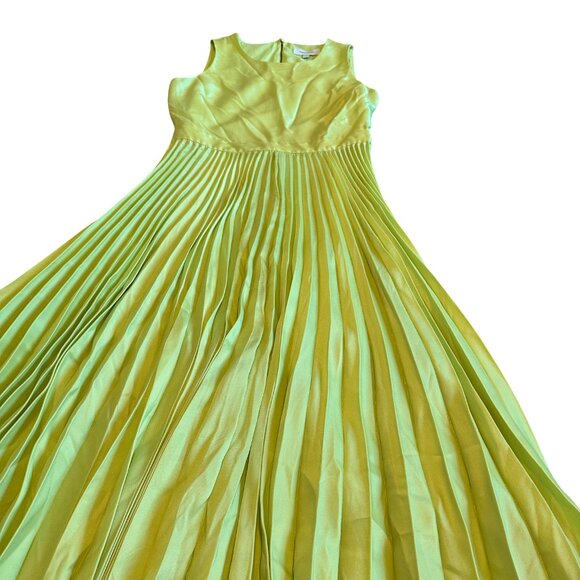 Banana Republic Silky Cutout Back Midi Dress Chartreuse Pleated Size 6 NWT - Picture 12 of 15